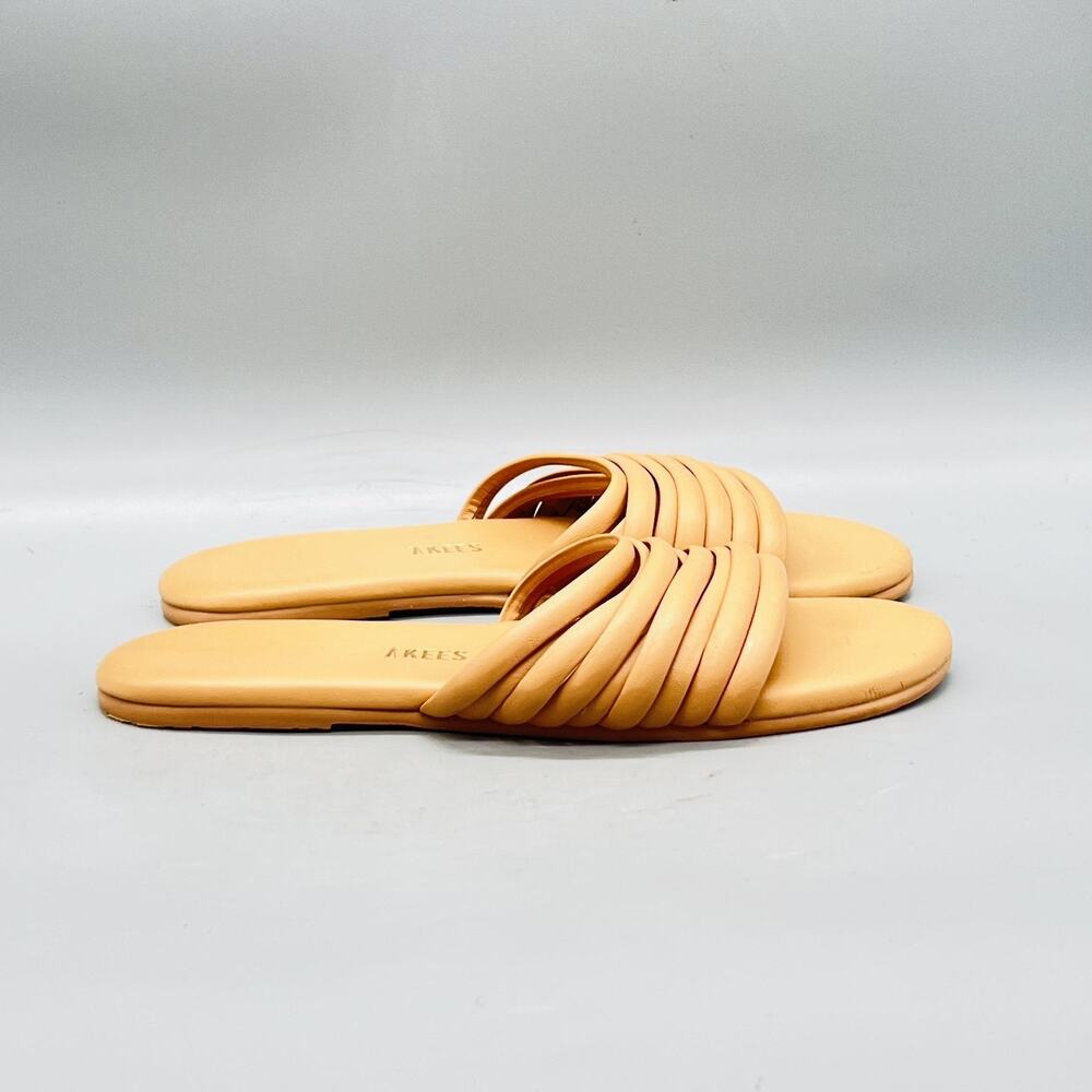 TKEES Sandals Womens 6 Beige Leather Multi Strap Slide Flat Summer Casual Shoes